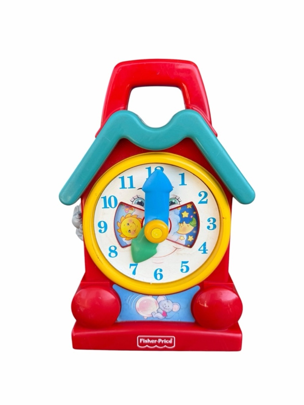 VTG 1994 Fisher-Price Musical Teaching Clock Wind-Up Toy Primary Colors Works!